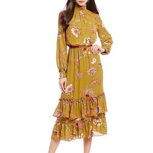 Gibson Latimer Yellow Floral Ruffle Dress